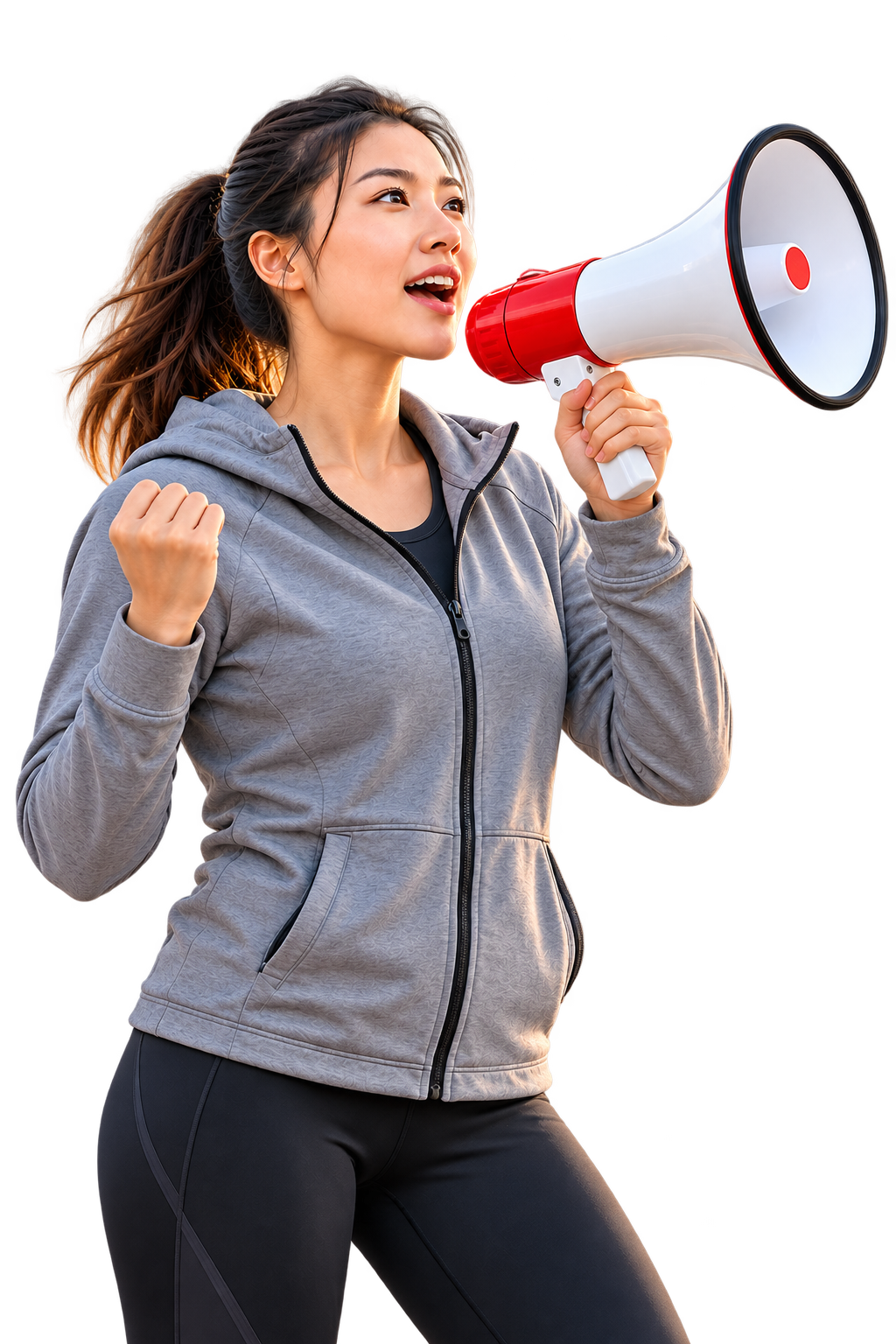 Athlete speaking through a megaphone